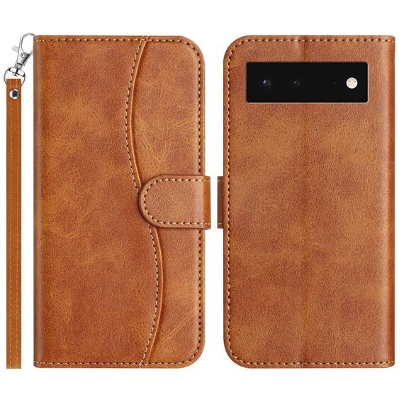 Per Google Pixel 6 Custodia in pelle a forma di S con doppia piegatura (marrone)