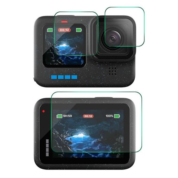 Per GoPro HERO12 Nero ENKAY Hat-Prince 9H 0.2mm Pellicola in vetro temperato per fotocamera anteriore e posteriore ad alto contenuto di allumina-silicio