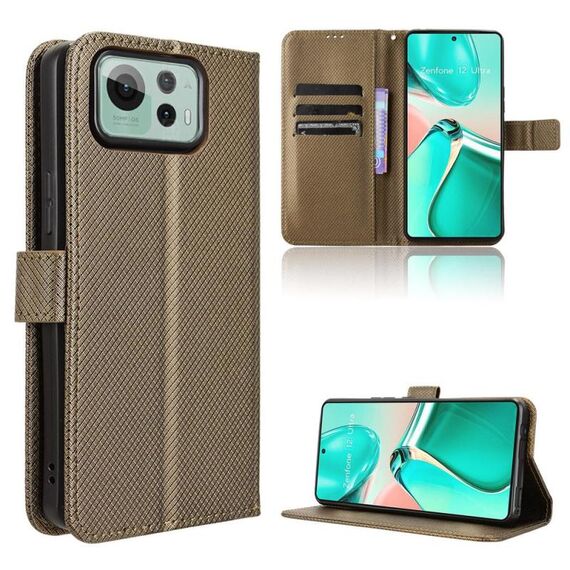 Per ASUS Zenfone 12 Ultra Custodia in pelle con texture a diamante (marrone)