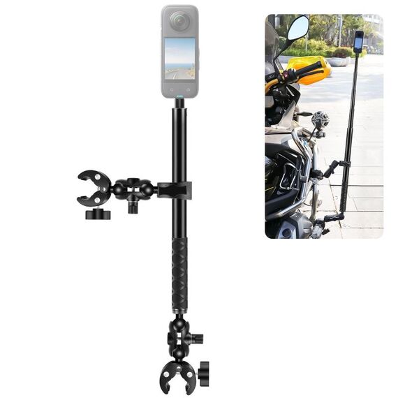 PULUZ Moto A Doppia Testa e Morsetti a Testa Singola Manubrio Montaggio Fisso 150 cm Selfie Stick (Nero)