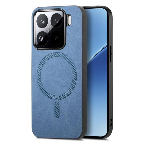 Per Xiaomi 15 Pro Custodia per telefono con retro in PU Magsafe a tinta unita (blu)