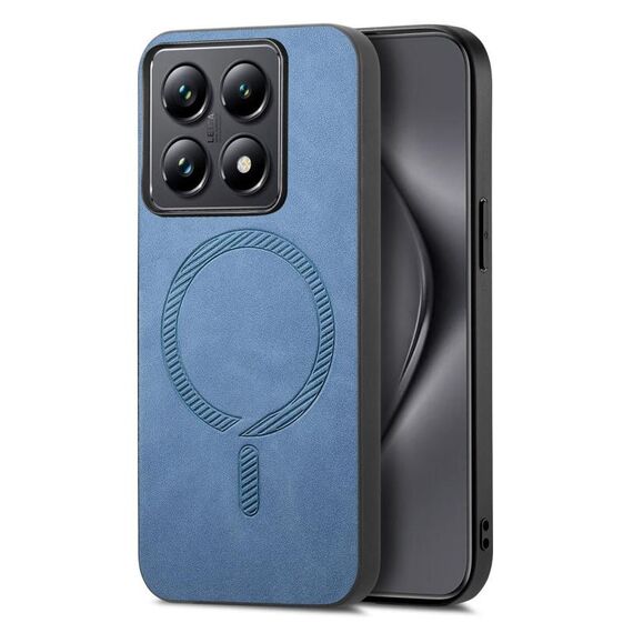 Per Xiaomi 14T Pro Custodia per telefono con retro in PU Magsafe in tinta unita (blu)