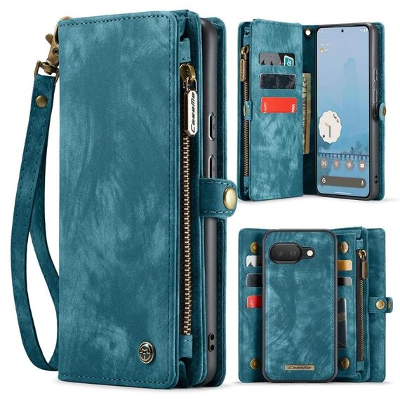 Per Google Pixel 9a CaseMe 008 Custodia in pelle multifunzionale staccabile (blu)