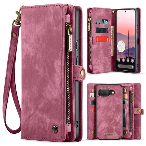 Per Google Pixel 9a CaseMe 008 Custodia in pelle multifunzionale staccabile (rosso vino)
