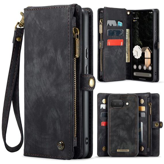 Per Google Pixel 9a CaseMe 008 Custodia in pelle multifunzionale staccabile (nero)