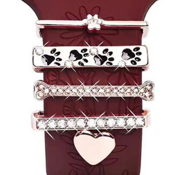 5 pezzi / set Smart Watch Universale Silicone Band Anello decorativo Accessori in metallo, Stile: Oro rosa 8