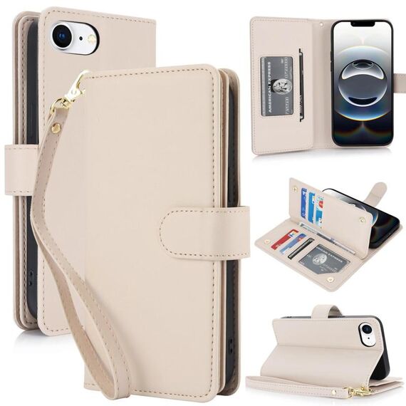 Per iPhone 16e Portafoglio multi-carta RFID Custodia in pelle per telefono (albicocca)