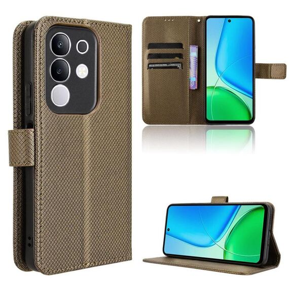 Per vivo Y29 4G / T4x 5G Custodia in pelle con texture a diamante (marrone)