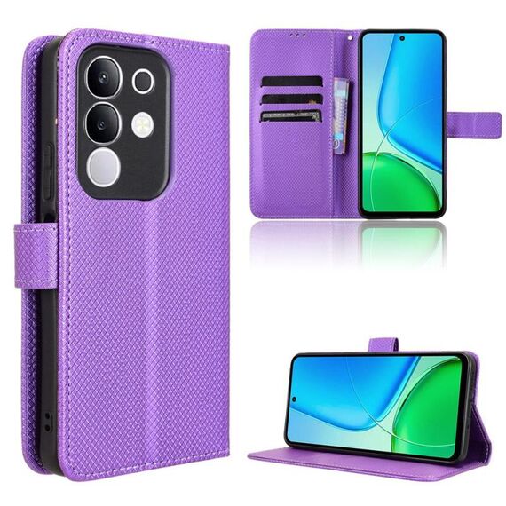 Per vivo Y29 4G / T4x 5G Custodia in pelle con texture a diamante (viola)
