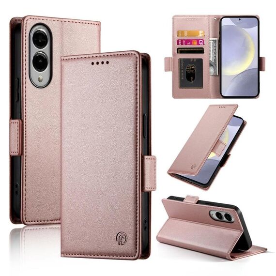 Per Samsung Galaxy S25 Edge 5G Custodia per telefono in pelle smerigliata magnetica con fibbia laterale (oro rosa)