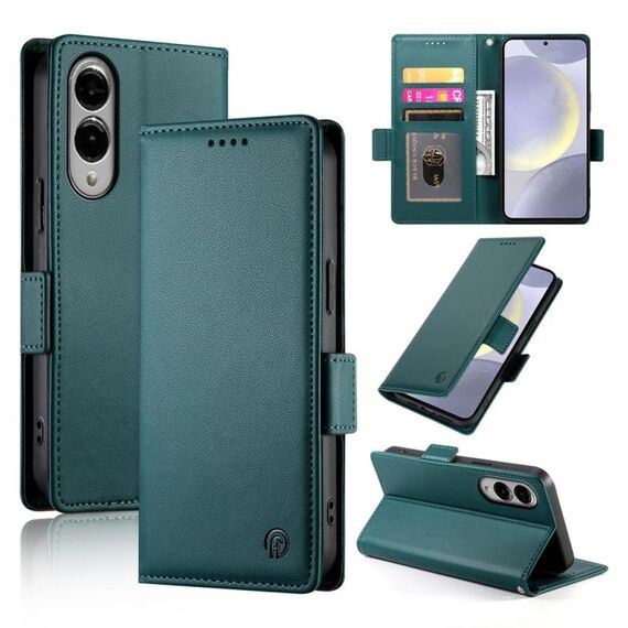 Per Samsung Galaxy S25 Edge 5G Custodia per telefono in pelle smerigliata magnetica con fibbia laterale (verde scuro)