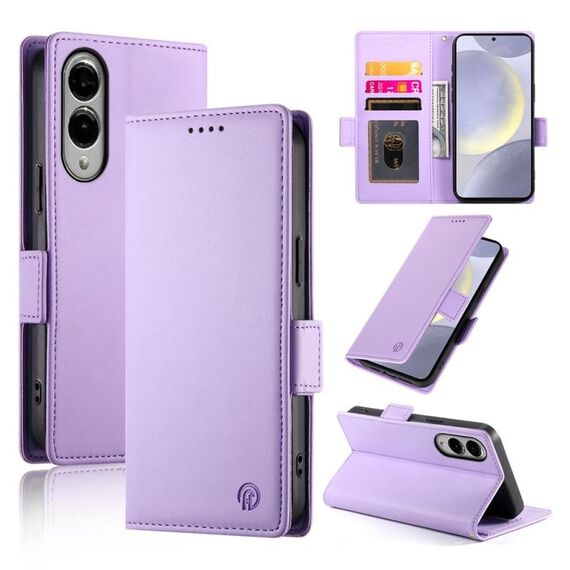 Per Samsung Galaxy S25 Edge 5G Custodia per telefono in pelle smerigliata magnetica con fibbia laterale (viola)