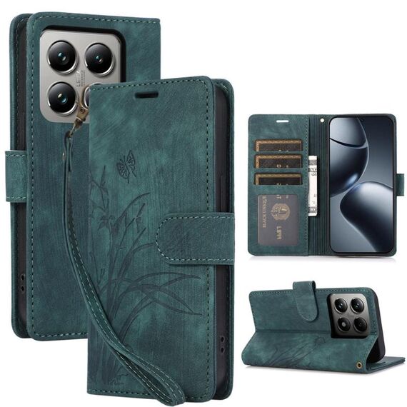 Per Xiaomi 14T Pro Custodia in pelle con motivo a farfalla in rilievo (verde)