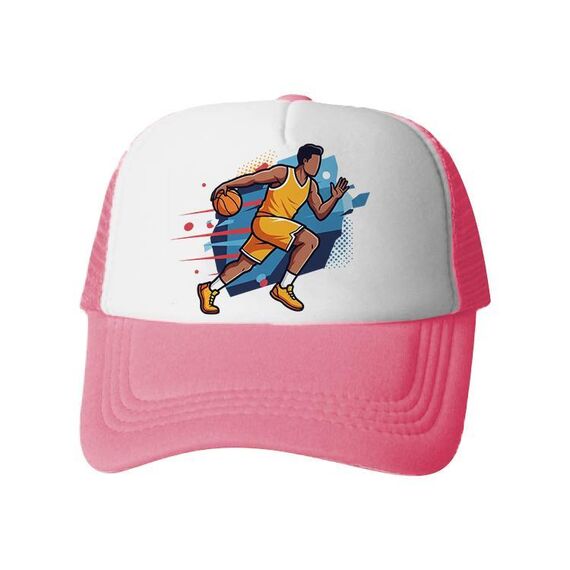 Cappello con visiera in spugna con stampa a forma di giocatore di basket, stampa su richiesta (rosa)