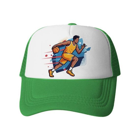 Cappello con visiera in spugna con stampa a forma di giocatore di basket, stampa su richiesta (verde)