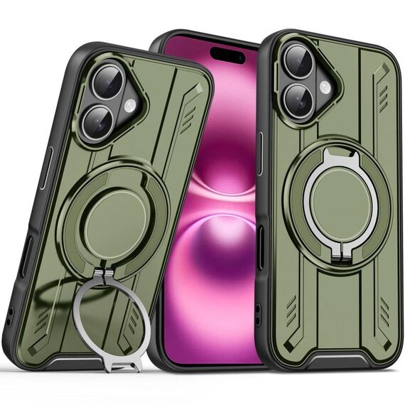 Per iPhone 16 Plus Supporto ad anello rotante Custodia magnetica MagSafe per telefono (verde)
