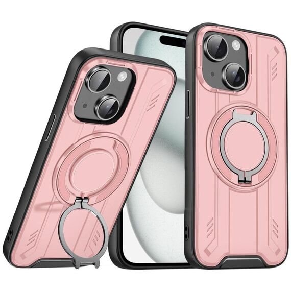 Per iPhone 15 Plus Supporto ad anello rotante Custodia magnetica MagSafe per telefono (rosa)