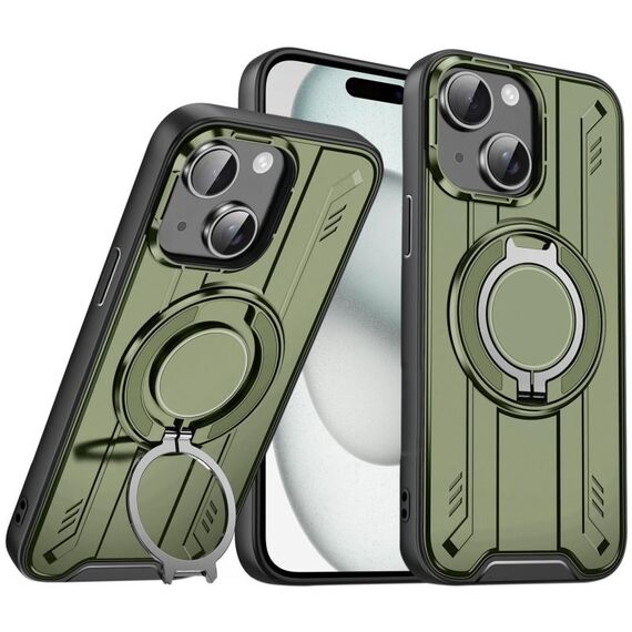 Per iPhone 15 Plus Supporto ad anello rotante Custodia magnetica MagSafe per telefono (verde)