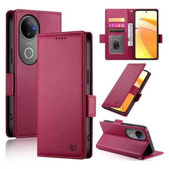 Per vivo V50 Custodia per telefono in pelle smerigliata magnetica con fibbia laterale (rosso vino)