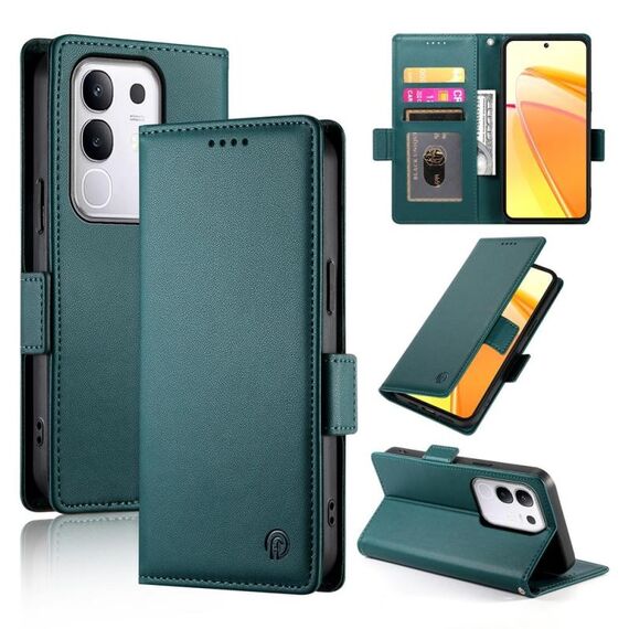 Per vivo Y29s 5G / Y04 4G Custodia per telefono in pelle smerigliata magnetica con fibbia laterale (verde scuro)