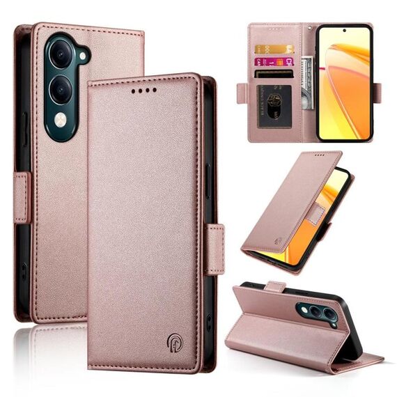 Per vivo Y29 4G Custodia per telefono in pelle smerigliata magnetica con fibbia laterale (oro rosa)