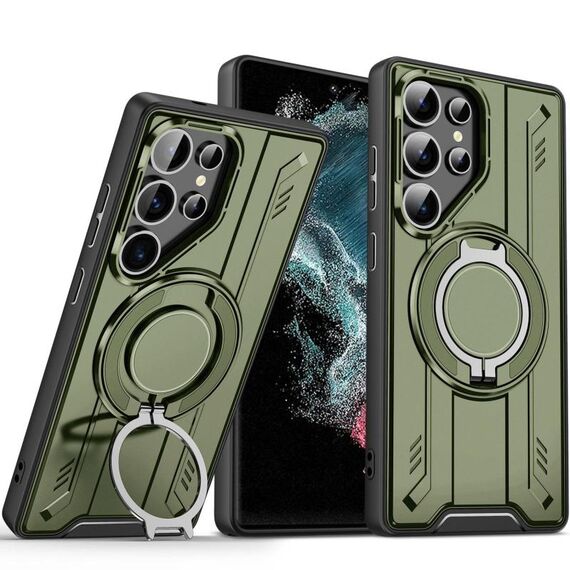 Per Samsung Galaxy S22 Ultra 5G Supporto ad anello rotante Custodia magnetica MagSafe per telefono (verde)