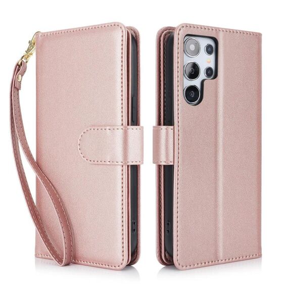 Per Samsung Galaxy S25 Ultra 5G Multi-Card Wallet RFID Custodia in pelle per telefono (oro rosa)