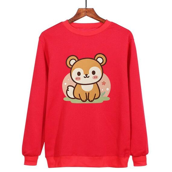 Felpa girocollo casual larga con stampa scoiattolo, stampa su richiesta, taglia: XS (rosso)