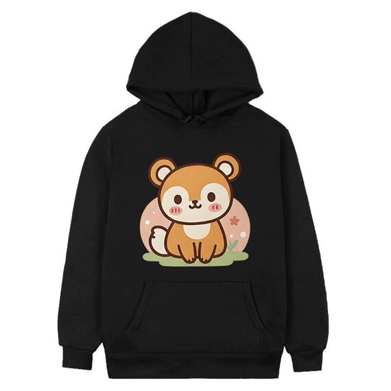 Felpa con cappuccio in pile con stampa scoiattolo, stampa su richiesta, taglia: XXXL (nero)