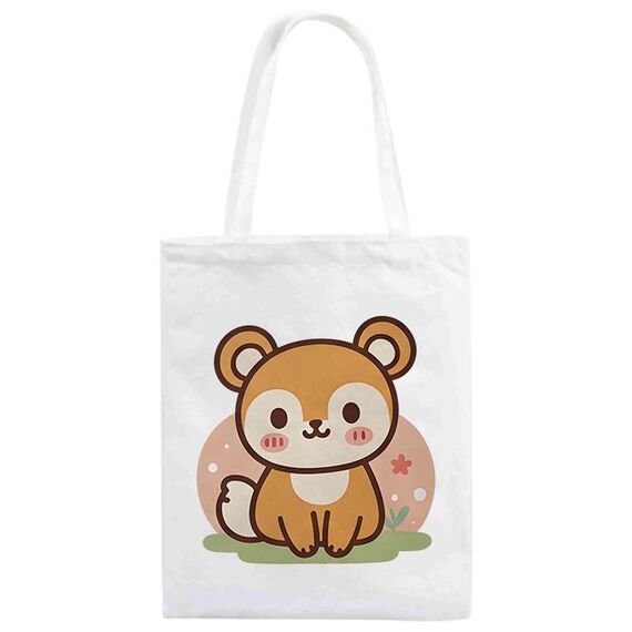 Borsa in tela stampata con scoiattolo, stampa su richiesta, dimensioni: 30x25 cm (bianco)