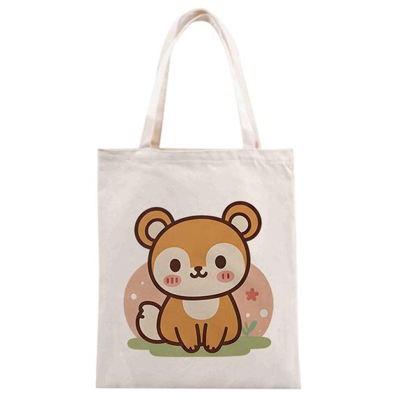 Borsa in tela stampata con scoiattolo, stampa su richiesta, dimensioni: 30x25 cm (beige)
