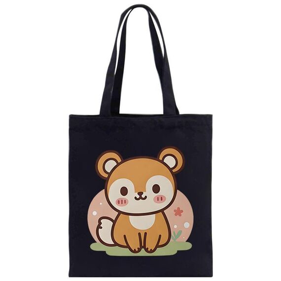 Borsa in tela stampata con scoiattolo, stampa su richiesta, dimensioni: 40x35 cm (nero)