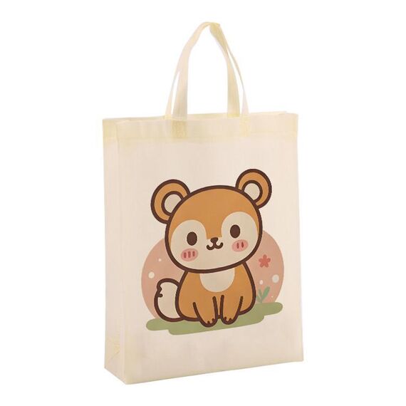 Borsa in tessuto non tessuto stampato con scoiattolo, stampa su richiesta, dimensioni: 38x30x10 cm (beige)