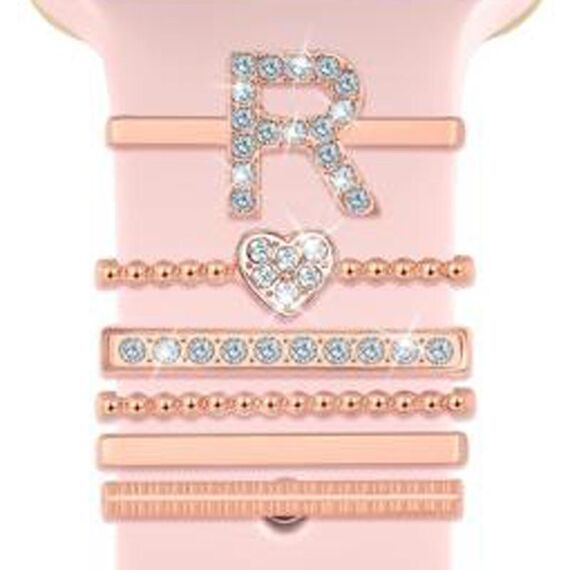 6 pezzi / set Smart Watch Universale Cinturino in silicone Anello decorativo Accessori in metallo, Misura: R (oro rosa)