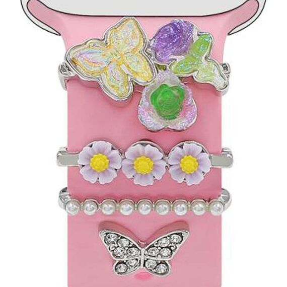 4 pezzi / set Smart Watch universale farfalla fiore fascia anello decorativo accessori in metallo, stile: 3