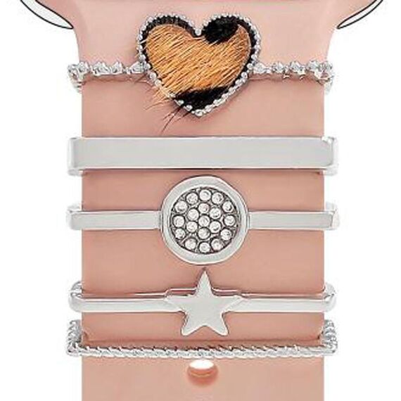 Smart Watch Universale Cinturino in Silicone Anello Decorativo Accessori in Metallo, Stile: Amore Cuore Leopardo Argento