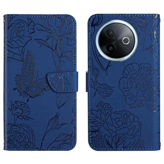 Per vivo Y39 5G Global HT03 Custodia in pelle con motivo a farfalla in rilievo (blu)