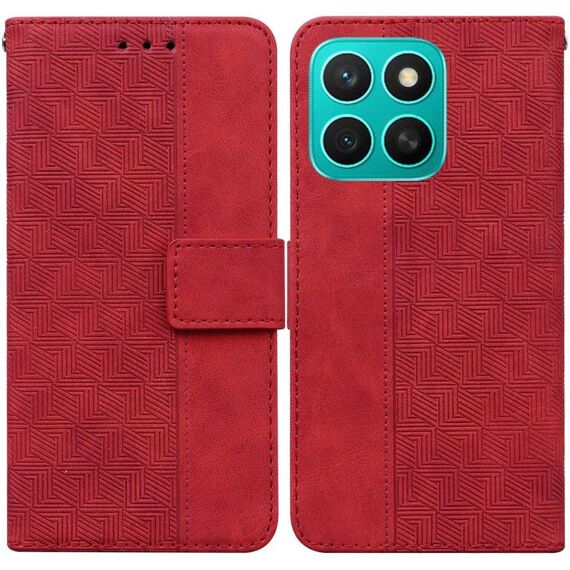 Per Honor X8c 4G Custodia per telefono in pelle con motivo geometrico in rilievo (rosso)