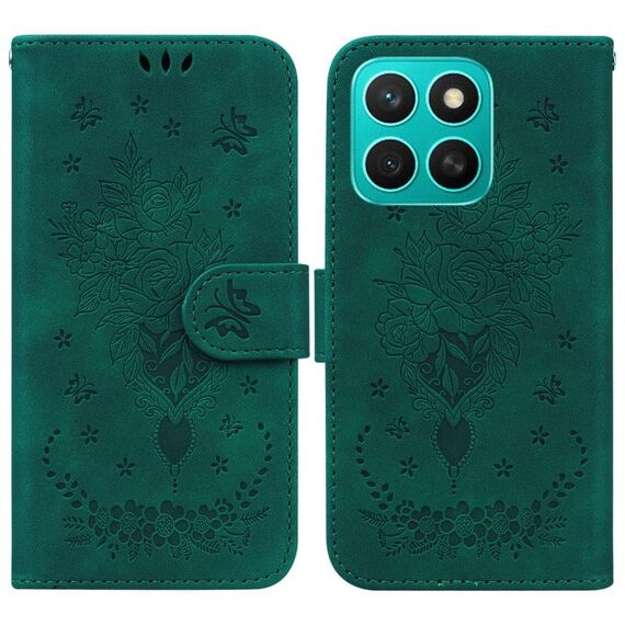 Per Honor X8c 4G Custodia per telefono in pelle goffrata con motivo a farfalla rosa (verde)