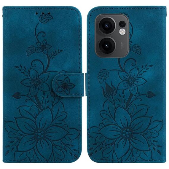 Per OPPO Reno13 F 4G / 5G Custodia in pelle goffrata Lily (blu scuro)
