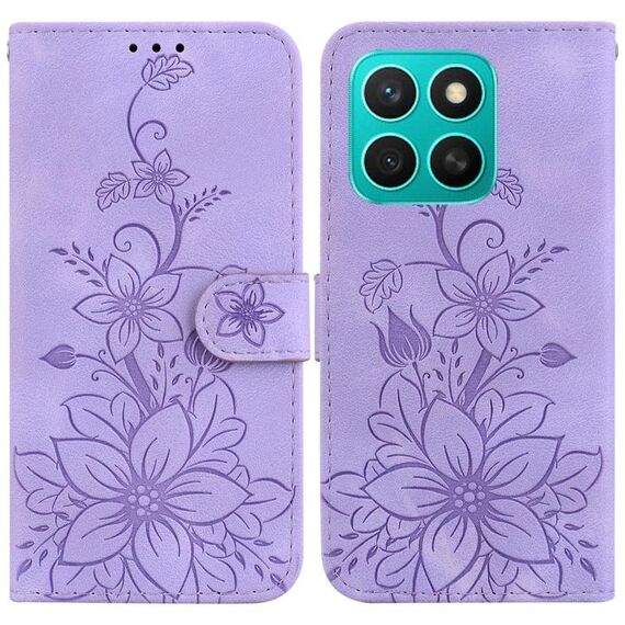 Per Honor X8c 4G Custodia per telefono in pelle goffrata Lily (viola)