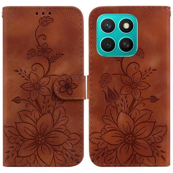 Per Honor X8c 4G Custodia per telefono in pelle goffrata Lily (marrone)
