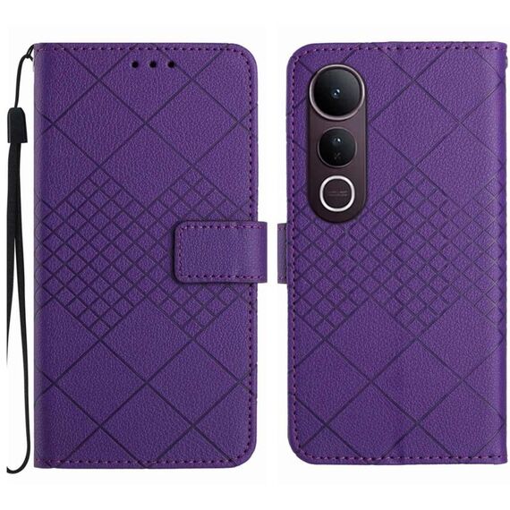 Per vivo V50 Lite 5G Custodia in pelle con trama a griglia rombica (viola)