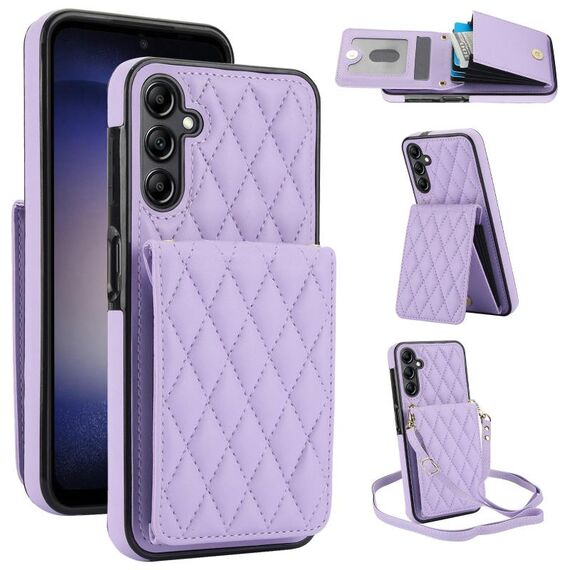 Per Samsung Galaxy S25 5G YM015 Crossbody Rhombic Card Bag RFID Custodia per telefono (viola chiaro)