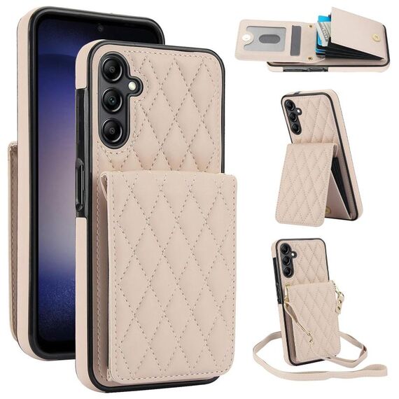 Per Samsung Galaxy S25+ 5G YM015 Borsa a tracolla con rombi per carte RFID Custodia per telefono (bianca)