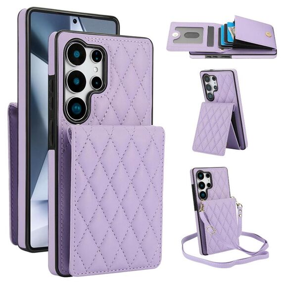 Per Samsung Galaxy S25 Ultra 5G YM015 Crossbody Rhombic Card Bag RFID Custodia per telefono (viola chiaro)