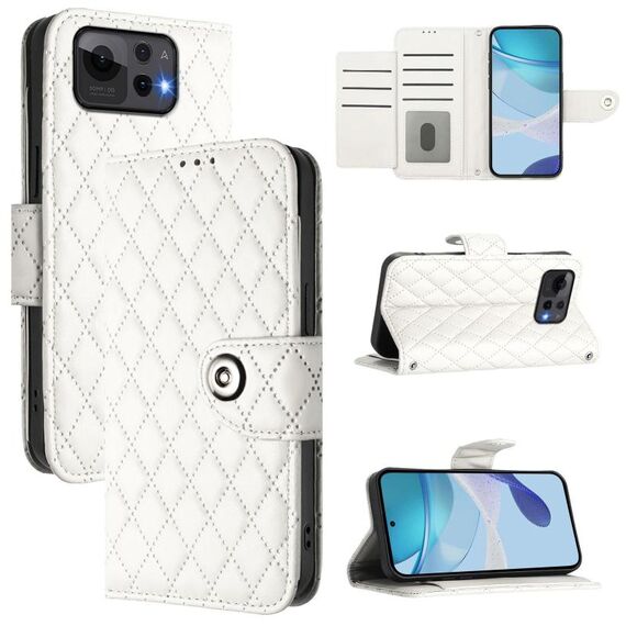 Per Asus Zenfone 12 Ultra Custodia per telefono in pelle con texture rombica e cordino (bianco)