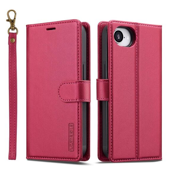 Per iPhone 16e LC.IMEEKE L2 Series Custodia per telefono in PU Magsafe staccabile con cordino (rosso)