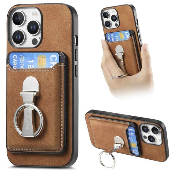 Per iPhone 12 Pro Max Retro Folding Ring Holder Card Bag MagSafe Custodia per telefono (marrone)