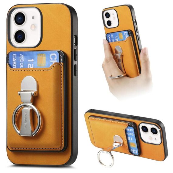 Per iPhone 11 Retro Folding Ring Holder Card Bag MagSafe Custodia per telefono (giallo)